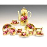 Royal Worcester rose-painted coffee set by Spilsbury and Hunt