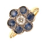 Sapphire and diamond 18ct gold cluster ring