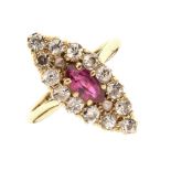 Diamond and ruby marquise cluster ring