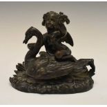 19th Century French bronze cherub and swan