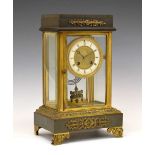 French lacquered and anodised brass four-glass mantel clock