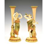 Royal Worcester figural trumpet vases