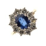 Sapphire and diamond cluster ring