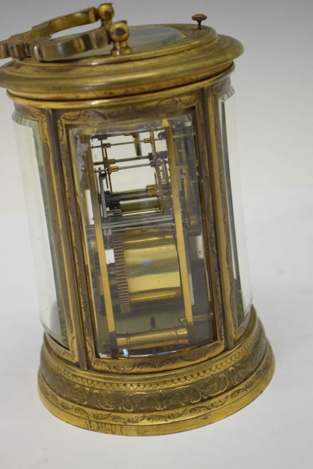 Oval engraved brass-cased repeater carriage clock - Image 8 of 9