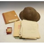A.R.P. steel helmet, together with three Warden sleeves and ephemera