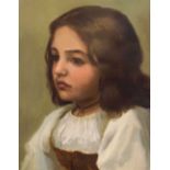 Continental School - Portrait of a young girl - Oil on canvas laid down