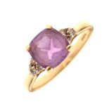 9ct gold, amethyst and diamond dress ring