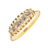 Yellow metal '15ct' five-stone diamond ring