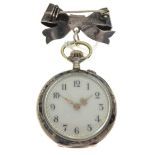 Continental lady's white metal and niello fob watch