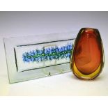 Murano Glass amber colour vase, together with a modern art glass dish