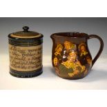 Doulton Kingsware 'Memories' jug and Lambeth tobacco jar