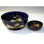 Moorcroft pottery Hibiscus pattern bowl and smaller Clematis bowl