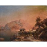 Italian School, 19th century - Oil on canvas - North Italian lake scene