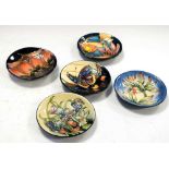 Five Moorcroft pin dishes