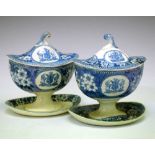 Pair of pearlware sauce tureens decorated with the Bristol coat of arms