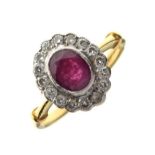 18ct gold, ruby and diamond cluster ring