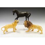 Beswick lion, lioness, and black horse