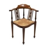 Edwardian inlaid mahogany corner chair