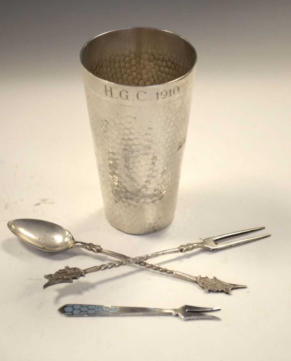 Quantity of German white metal items to include; tumbler stamped 800