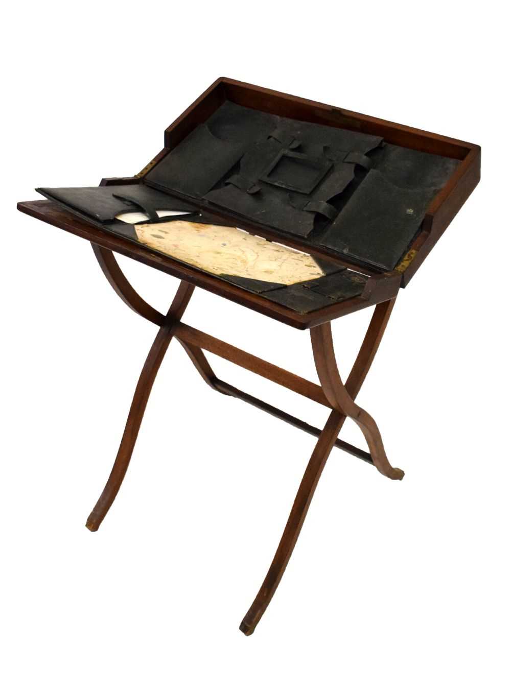 Edwardian mahogany campaign-style folding desk