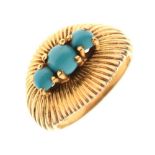 Turquoise three stone gold ring