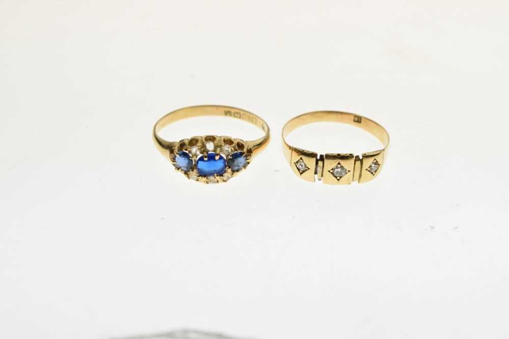 18ct three-stone diamond ring, size Q, and a 18ct gold ring set paste, sapphires and diamonds - Image 2 of 5