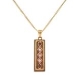 Clogau rectangular two-colour Welsh gold pendant set three diamonds