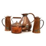 Pair of Arts and Crafts copper jugs, etc..