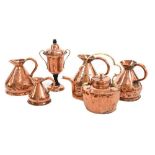 Quantity of Victorian copper to include measuring jugs, kettle, etc.