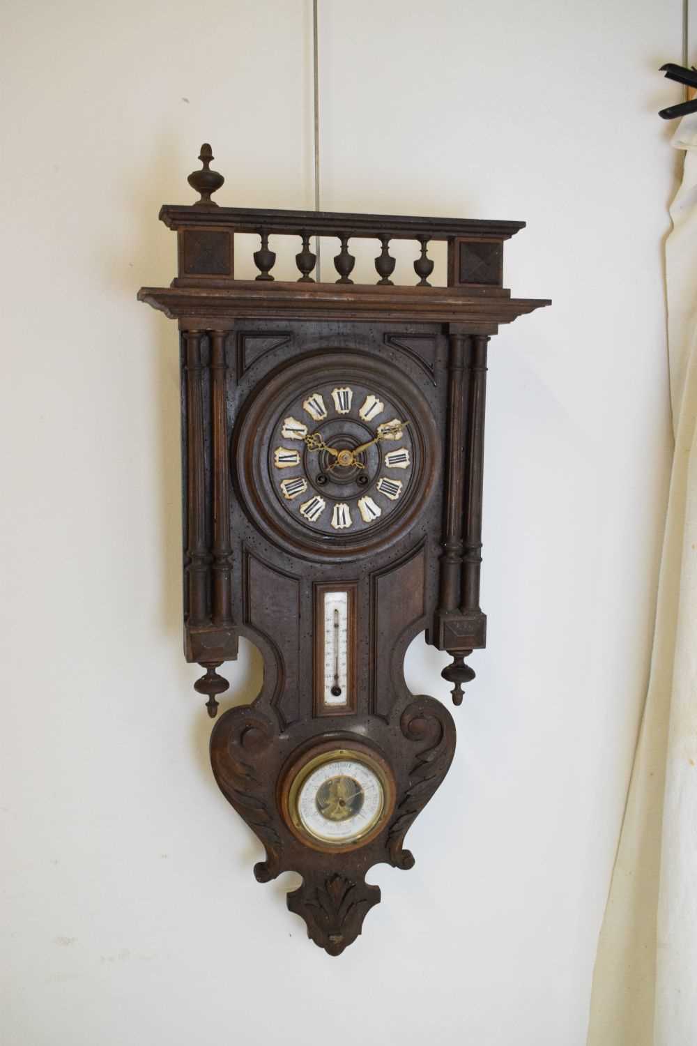 Early 20th Century French carved fruitwood combination wall clock - Image 2 of 7