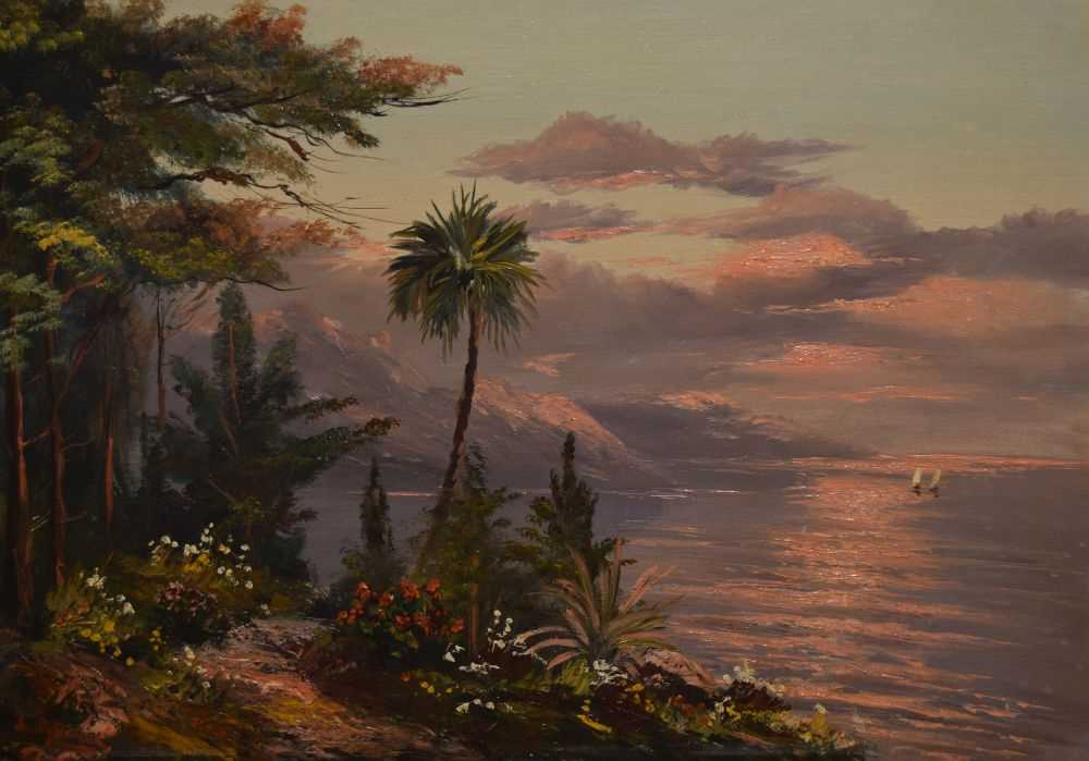 Late 20th Century oil on canvas - Mediterranean coastal scene