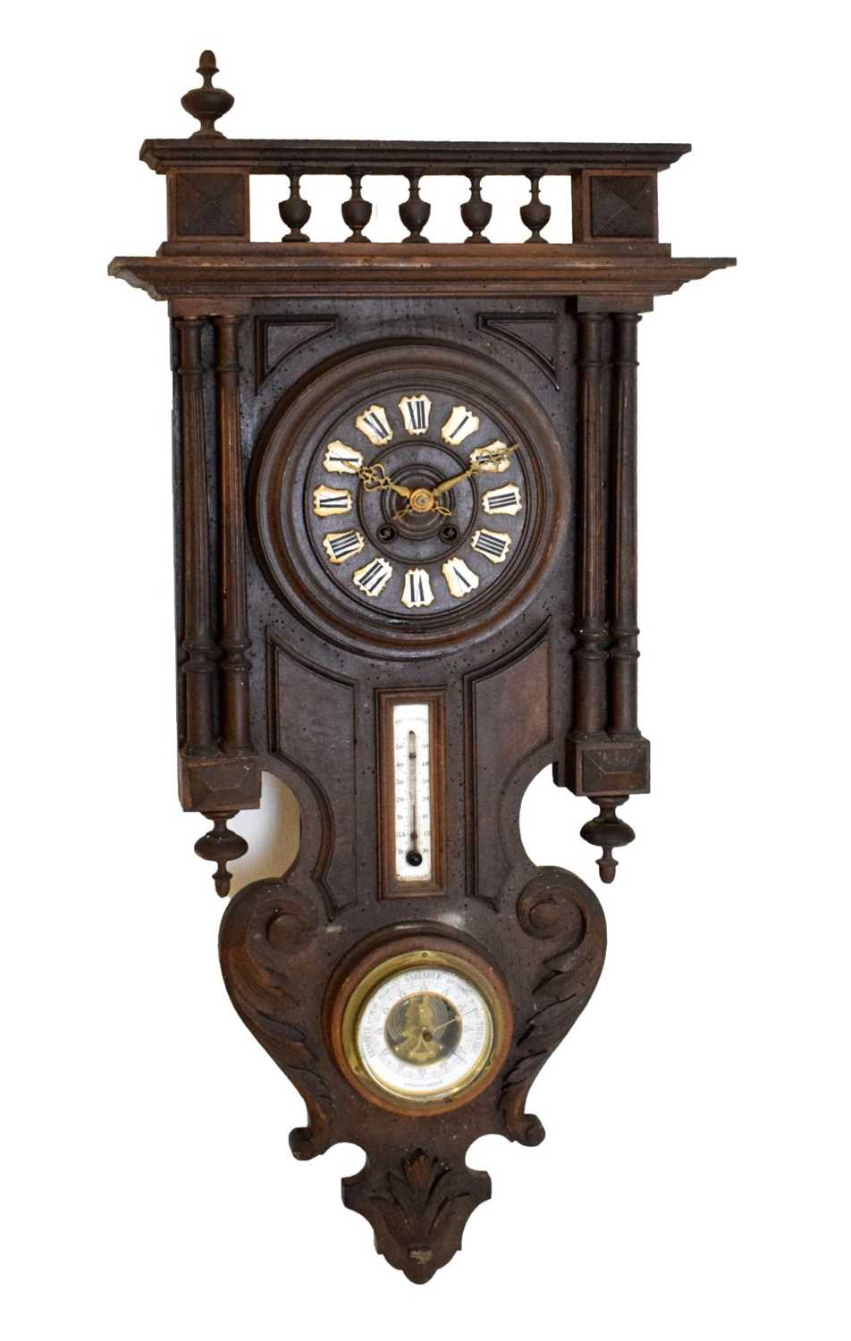 Early 20th Century French carved fruitwood combination wall clock