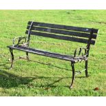 Metal framed teak garden bench