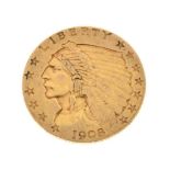 United States of America gold 2½ Dollars 'Quarter Eagle' coin 1908