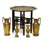 Indian Benares style octagonal brass tray and stand