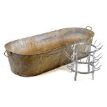 Galvanised tin bath (132cm x 52cm x 31cm high) together with bottle dryer stand