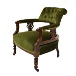 Late Victorian tub chair upholstered in green fabric