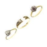 Three 18ct gold diamond and gem set dress rings