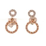 18ct two-colour gold and diamond circle drop earrings