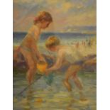 Barry Paine - oil on board - Children on the beach 2000