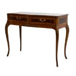 Reproduction inlaid mahogany two-drawer side table