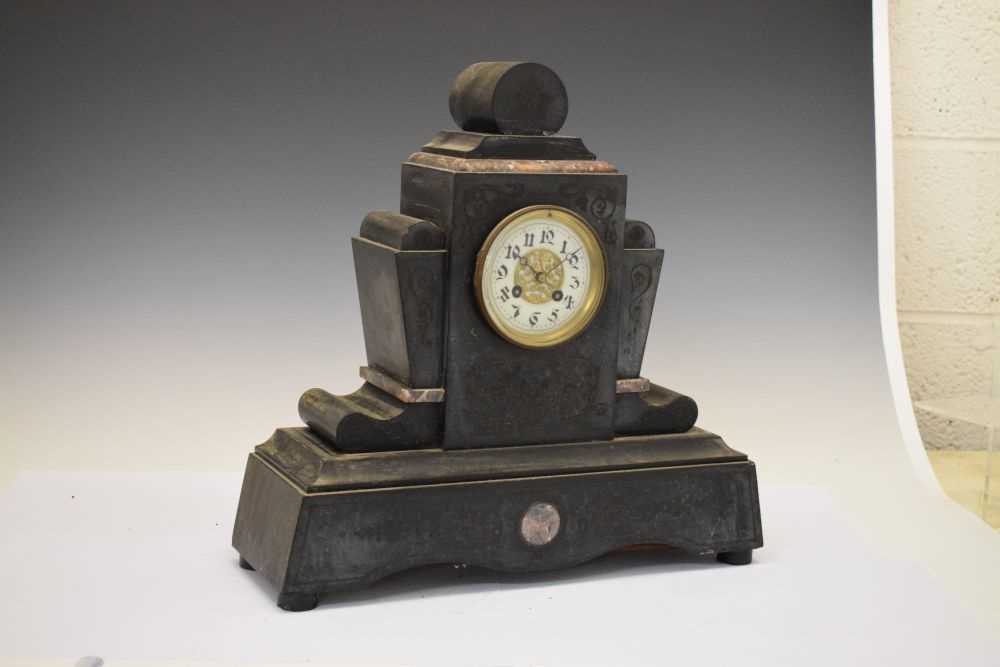 Late 19th Century French black slate and marble mantel clock - Image 2 of 7