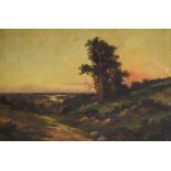 English School (19th Century) - Oil on canvas - 'Sunset Over The Estuary'