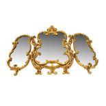 Rococo style gilt metal triptych mirror