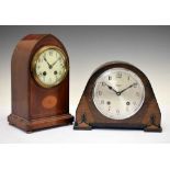Inlaid lancet mantel clock & Oak cased mantel clock
