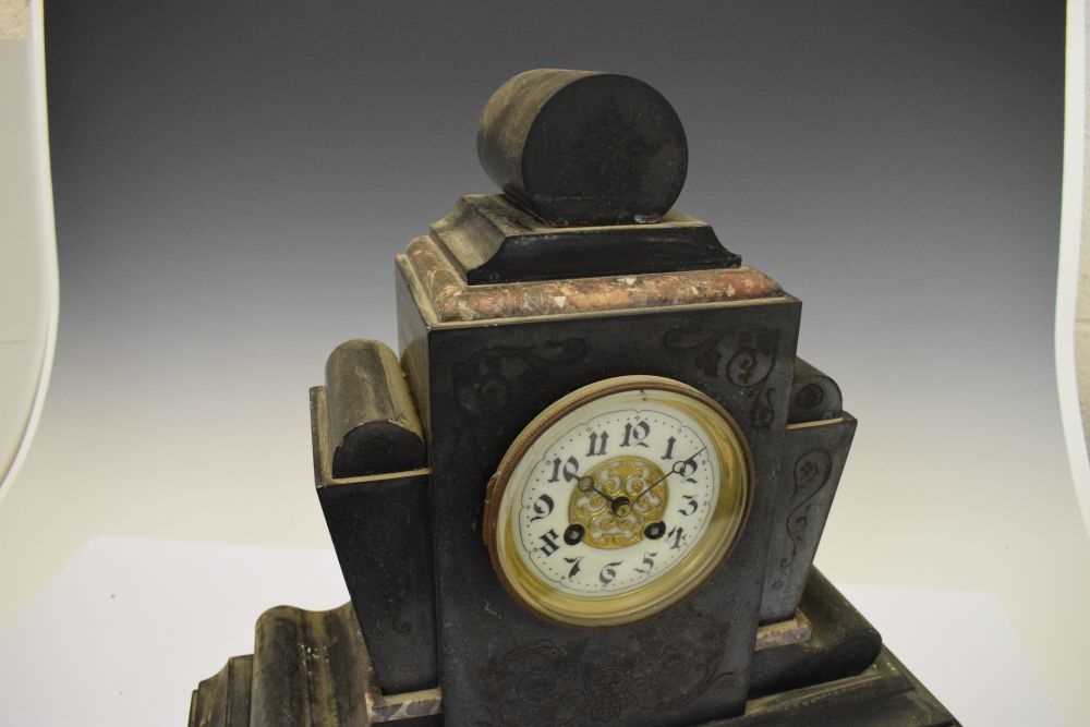 Late 19th Century French black slate and marble mantel clock - Image 3 of 7