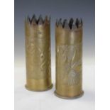 Pair of First World War trench art vases 'Ypres' and 'Somme'