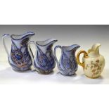 Royal Worcester flatback jug and graduated set of three Victorian relief-moulded jugs
