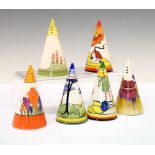 Clarice Cliff limited edition ceramics - Six conical sugar sifters,