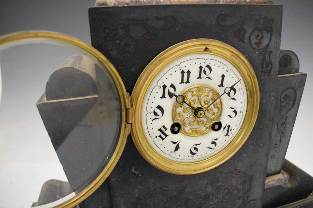 Late 19th Century French black slate and marble mantel clock - Image 4 of 7